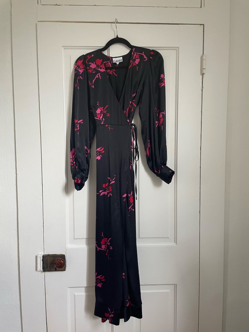 GANNI Floral Print Silk Wrap Maxi Dress